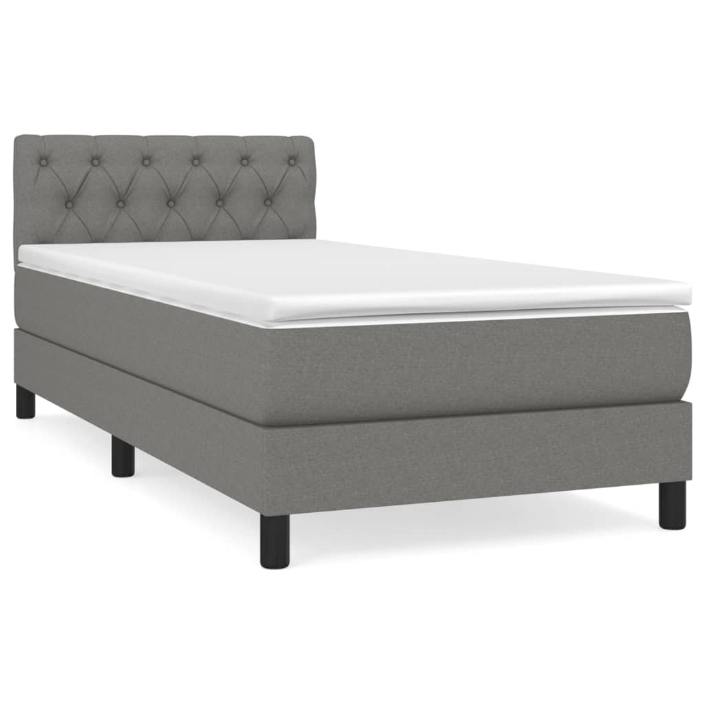 Cama box spring con colchón tela gris oscuro 80×200 cm 3140250