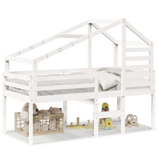 Cama alta con techo madera maciza pino blanca 75×190 cm Blanco 75 x 190 cm