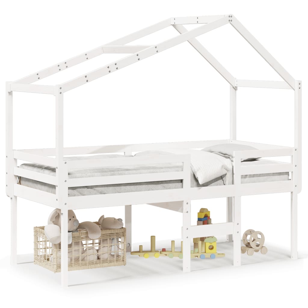 Cama alta con techo madera maciza pino blanca 75×190 cm 3282062