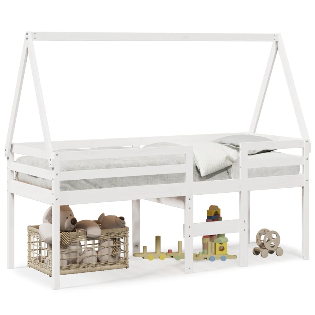 Cama alta con techo madera maciza de pino blanca 90×190 cm 3282099