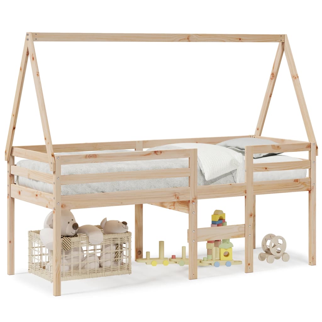 Cama alta con techo madera maciza de pino marrón cera 75×190 cm 3282101