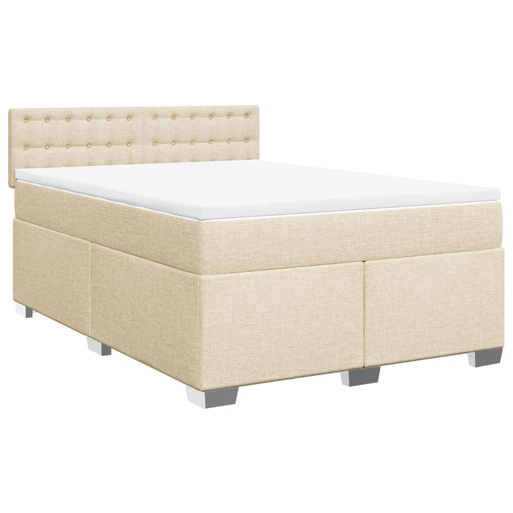 Cama box spring con colchón tela color crema 140×190 cm 3285902