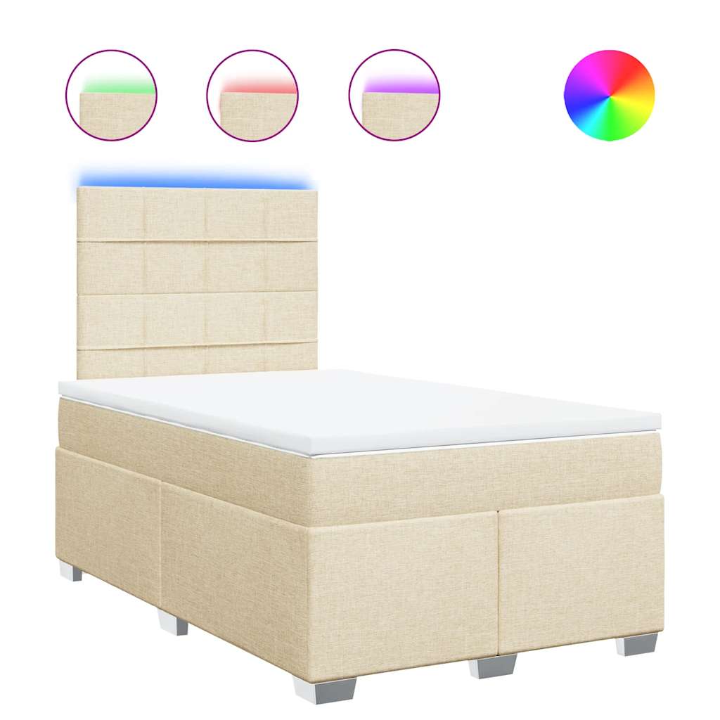 Cama box spring con colchón tela color crema 120×200 cm 3292760