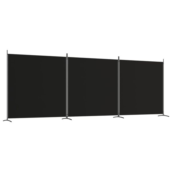 Biombo divisor de 3 paneles de tela negro 525×180 cm Negro 525 x 180 cm