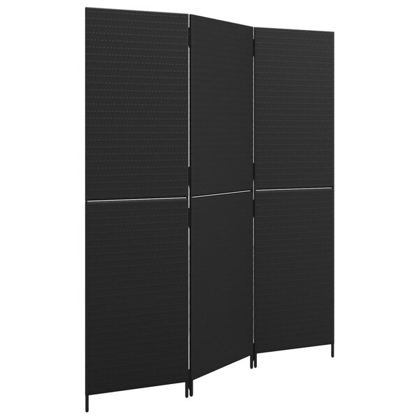 Biombo de 3 paneles ratán sintético negro Negro 147 x 180 cm Tejido completo