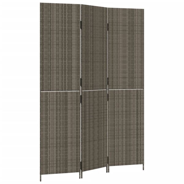 Biombo de 3 paneles ratán sintético gris Gris 147 x 200 cm Tejido completo