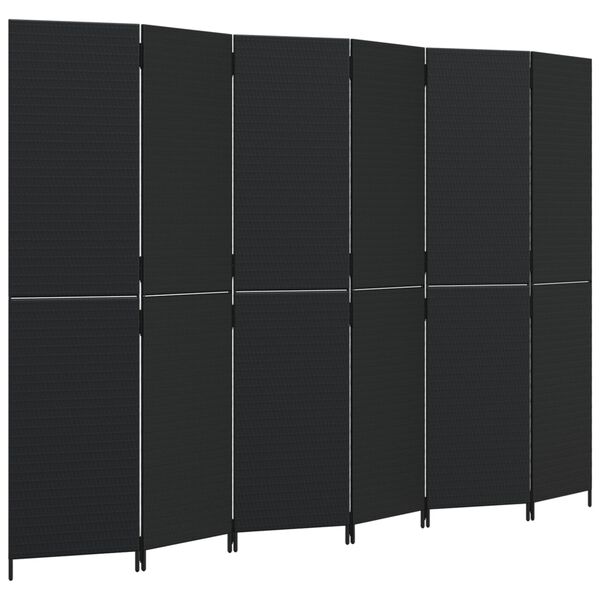 Biombo de 6 paneles ratán sintético negro Negro 294 x 200 cm Tejido completo