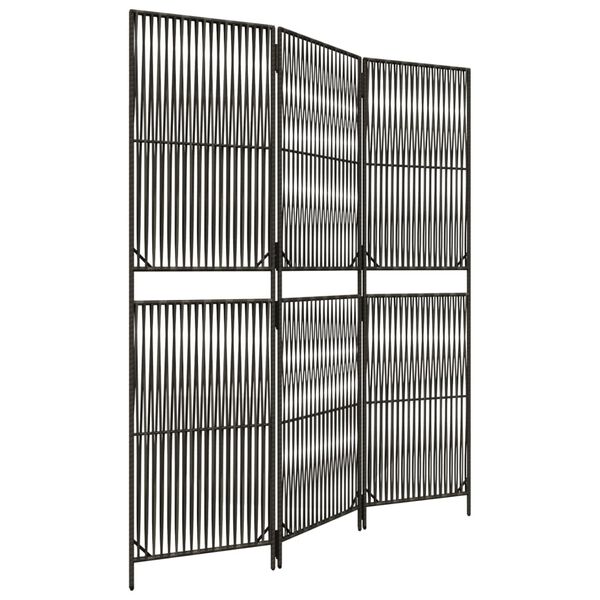 Biombo de 3 paneles ratán sintético gris Gris 147 x 180 cm Tejido de línea