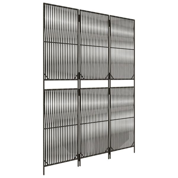 Biombo de 3 paneles ratán sintético gris Gris 147 x 200 cm Tejido de línea