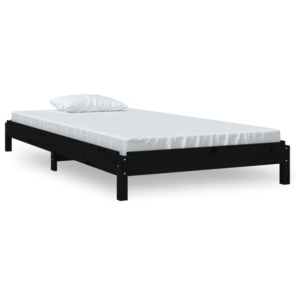 Cama apilable de madera pino maciza negro 75×190 cm Negro 75 x 190 cm