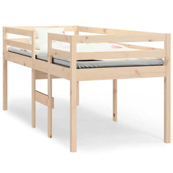 Cama alta madera maciza de pino 75×190 cm Natural 75 x 190 cm