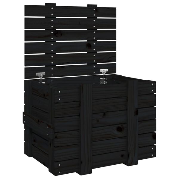 Caja de almacenaje madera maciza de pino negra 58x405x42 cm Negro 58 x 40.5 x 42 cm