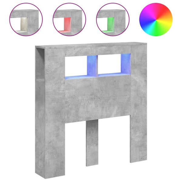 Cabecero LED madera ingeniería gris hormigón 100x185x1035 cm Gris hormigón 100 x 103.5 cm