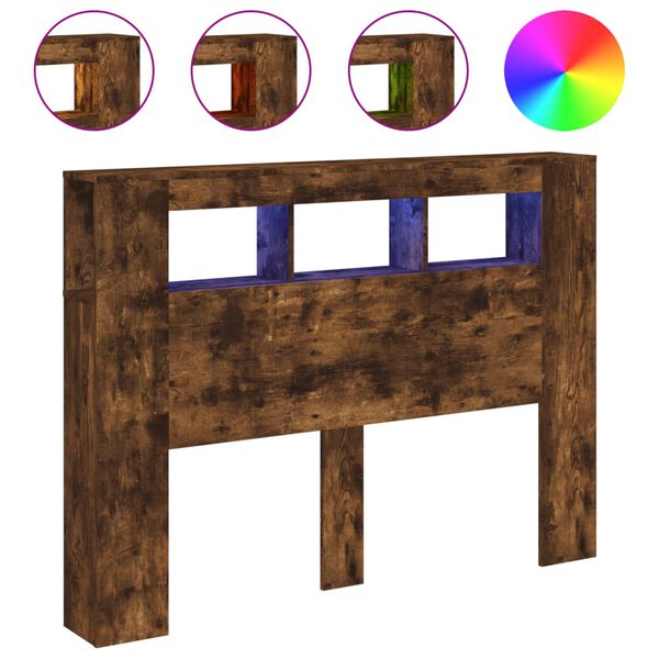 Cabecero LED madera ingeniería roble ahumado 140x185x1035 cm Roble ahumado 140 x 103.5 cm