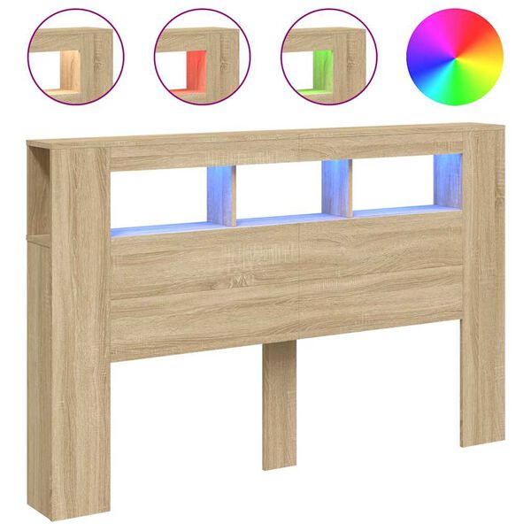 Cabecero LED madera ingeniería roble Sonoma 160x185x1035 cm Roble Sonoma 160 x 103.5 cm