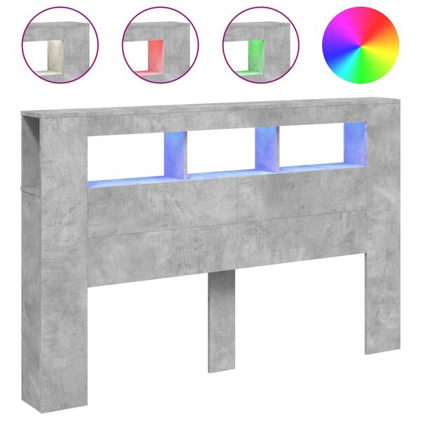 Cabecero LED madera ingeniería gris hormigón 160x185x1035 cm Gris hormigón 160 x 103.5 cm
