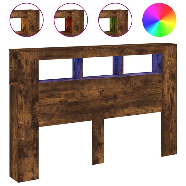Cabecero LED madera ingeniería roble ahumado 160x185x1035 cm Roble ahumado 160 x 103.5 cm
