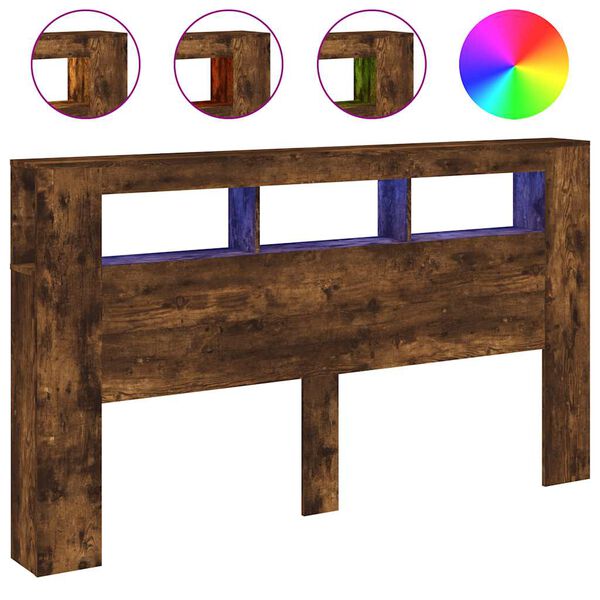 Cabecero LED madera ingeniería roble ahumado 180x185x1035 cm Roble ahumado 180 x 103.5 cm