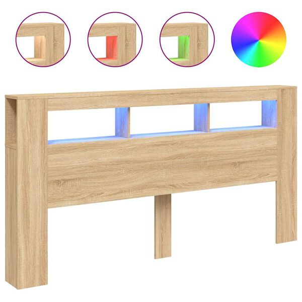 Cabecero LED madera ingeniería roble Sonoma 200x185x1035 cm Roble Sonoma 200 x 103.5 cm