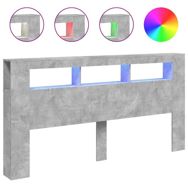 Cabecero LED madera ingeniería gris hormigón 200x185x1035 cm Gris hormigón 200 x 103.5 cm