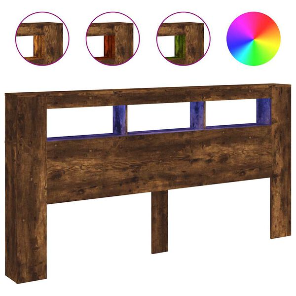 Cabecero LED madera ingeniería roble ahumado 200x185x1035 cm Roble ahumado 200 x 103.5 cm