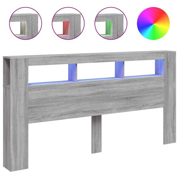 Cabecero LED madera ingeniería gris Sonoma 200x185x1035 cm Gris sonoma 200 x 103.5 cm