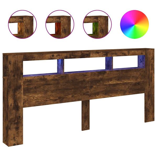 Cabecero LED madera ingeniería roble ahumado 220x185x1035 cm Roble ahumado 220 x 103.5 cm