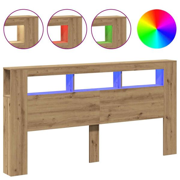 Cabecero LED madera ingeniería roble artisan 200x185x1035 cm Roble artisan 200 x 103.5 cm