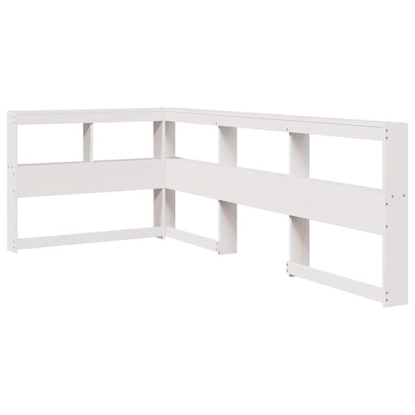 Cabecero librería en forma de L madera maciza pino blanco 100cm Blanco 118.5 x 218.5 x 80 cm
