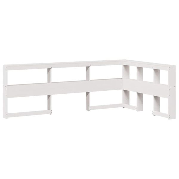 Cabecero librería en forma L madera maciza pino blanco 120 cm Blanco 138.5 x 208.5 x 80 cm