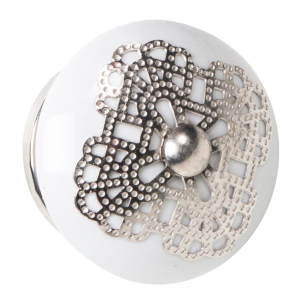 1 Pomo de mueble NESU 1067Pt blanco, gris / plata, d. 25 1 Pomo de mueble NESU 1067Pt blanco, gris / plata, d. 25
