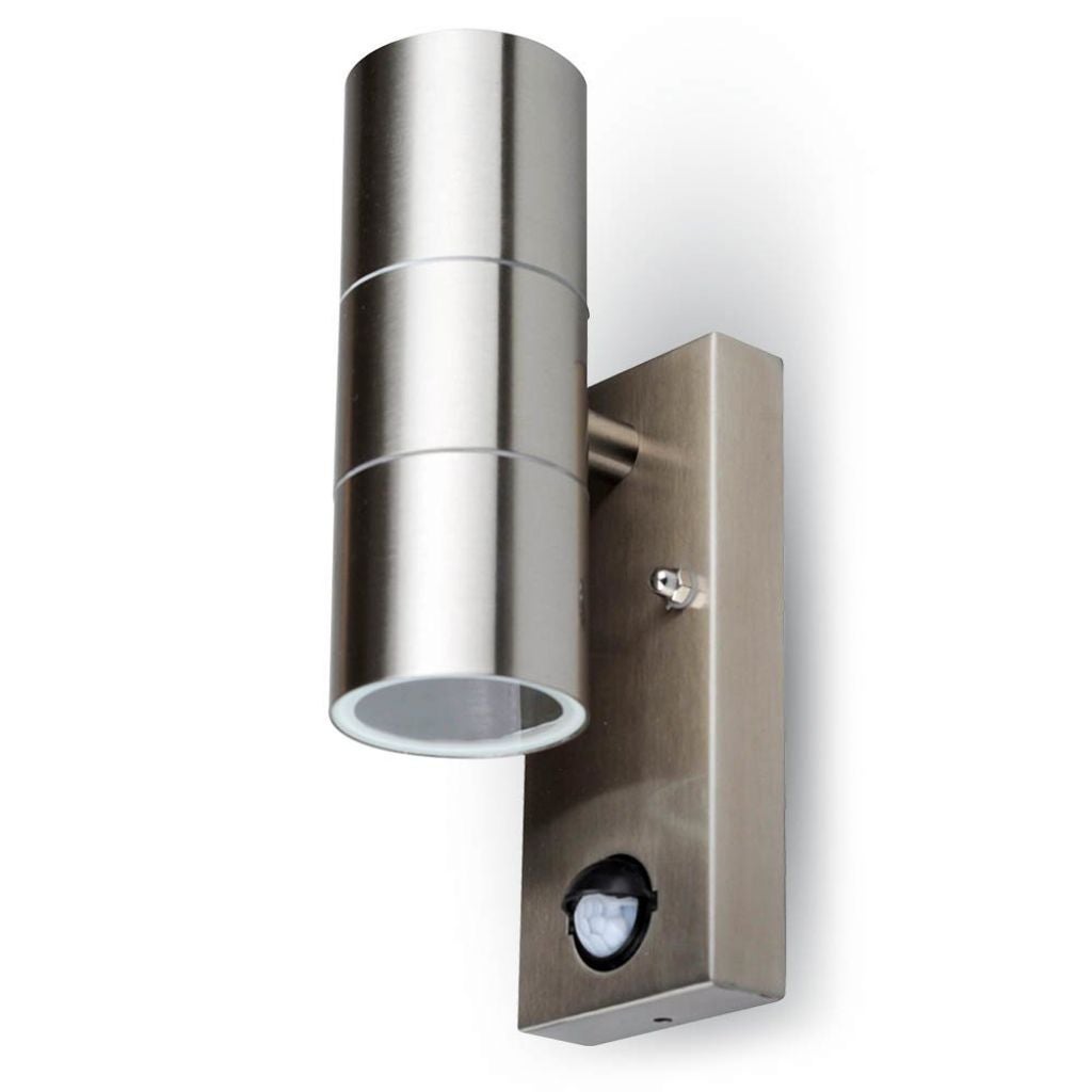 2*GU10 y GU5.3 (MR16) Aplique LED doble de acero inoxidable con sensor PIR IP44