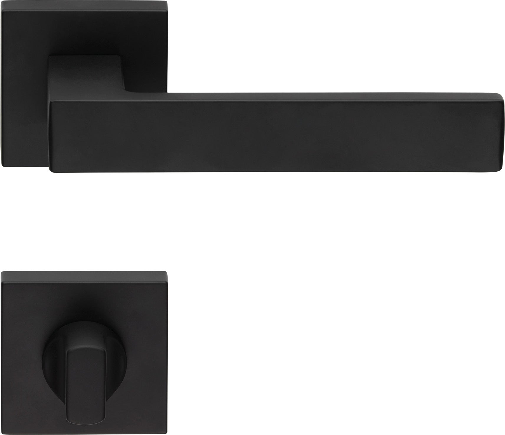 2 Manilla en roseta cuadrada, montaje ultrarrápido Click-Clack , rosetón de cierre, acabado negro 5 años de garantía, para puerta WC.