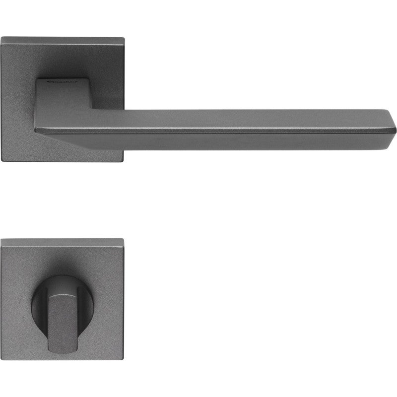 2 Manilla en rosetón cuadrado, montaje ultrarrápido Click-Clack, rosetón condena, gris antracita, 5 años de garant, para puerta de aseo.