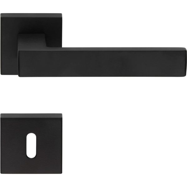 2 Manilla roseta cuadrada, montaje ultrarrápido Click-Clack, rosetón agujero de llave L, negro, garantia 5 años, para puerta interior.