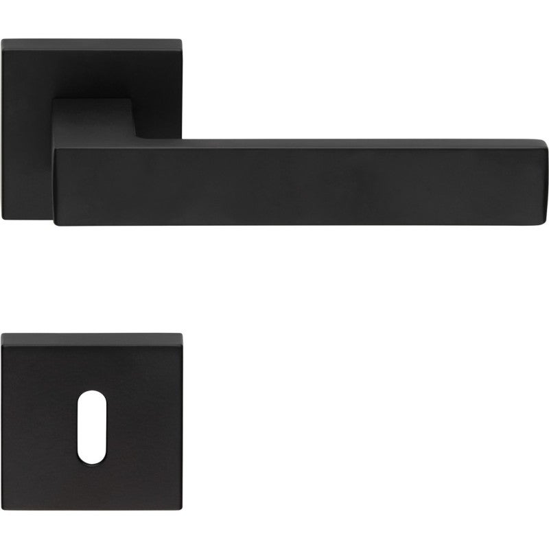 2 Manilla roseta cuadrada, montaje ultrarrápido Click-Clack, rosetón agujero de llave L, negro, garantia 5 años, para puerta interior.