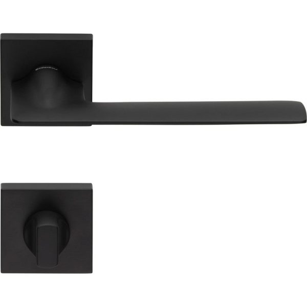 2 Manilla rosetón, montaje ultrarrápido Click-Clack 019, Cuadrado 8 mm, Rosetón de cierre cuadrado 7 mm, negro, para puertas de baño.