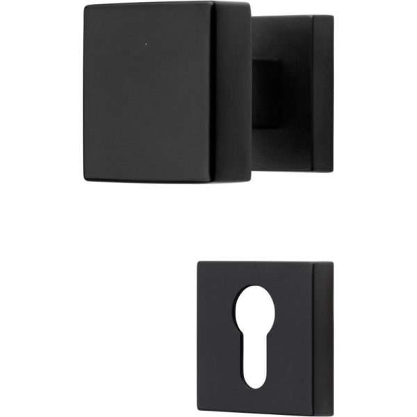 2 Manilla sobre roseta cuad, montaje ultrarrápido Click-Clack, Rosetón agujero de llave I para cilindro, negro, para puerta de entrada.