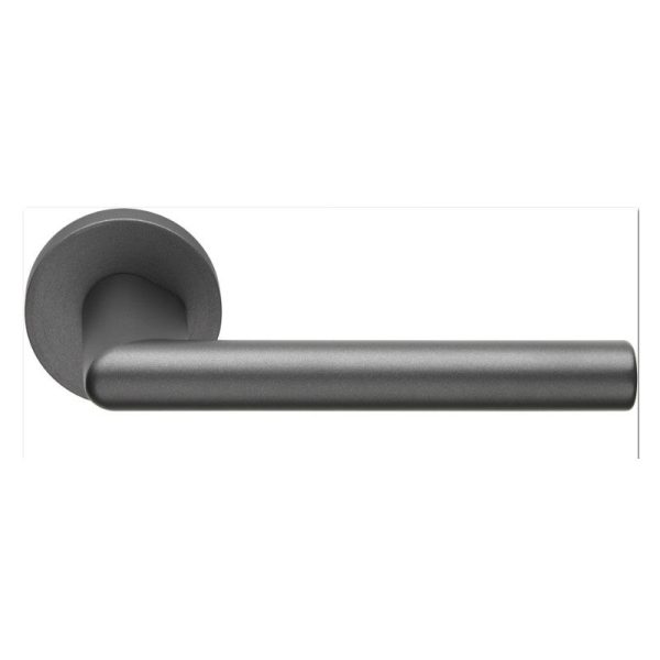 2 Manilla sobre roseta cuadrada, montaje ultrarrápido Click-Clack, acabado gris antracita 5 años, para puerta interior sin llave.