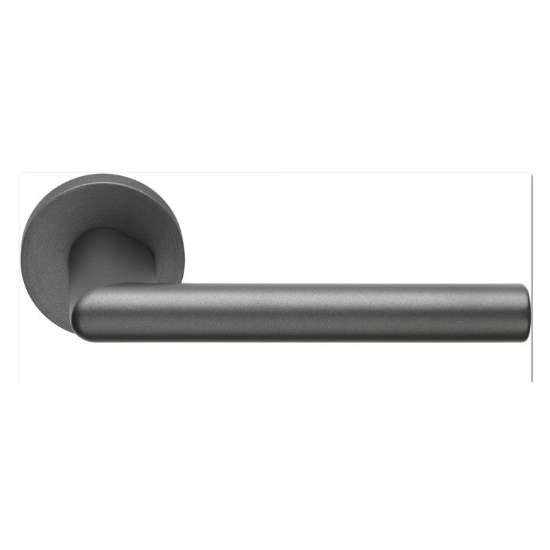 2 Manilla sobre roseta cuadrada, montaje ultrarrápido Click-Clack, acabado gris antracita 5 años, para puerta interior sin llave.