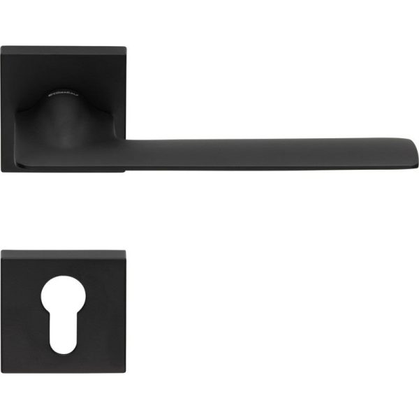 2 Manilla sobre roseta cuadrada, montaje ultrarrápido Click-Clack, roseta agujero de llave I para cilindro, negro, para puerta de entrada.