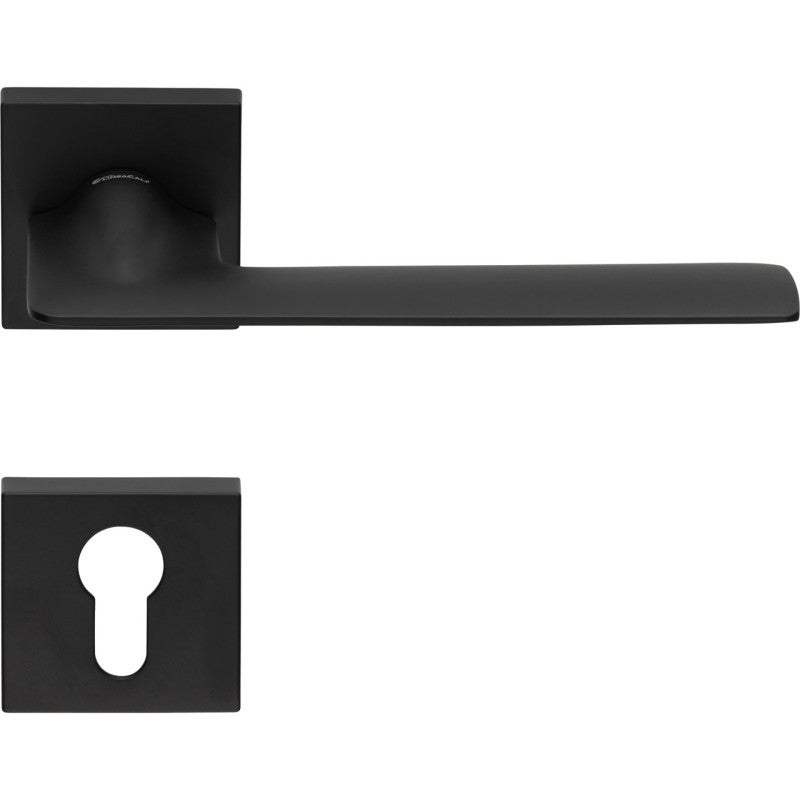 2 Manilla sobre roseta cuadrada, montaje ultrarrápido Click-Clack, roseta agujero de llave I para cilindro, negro, para puerta de entrada.