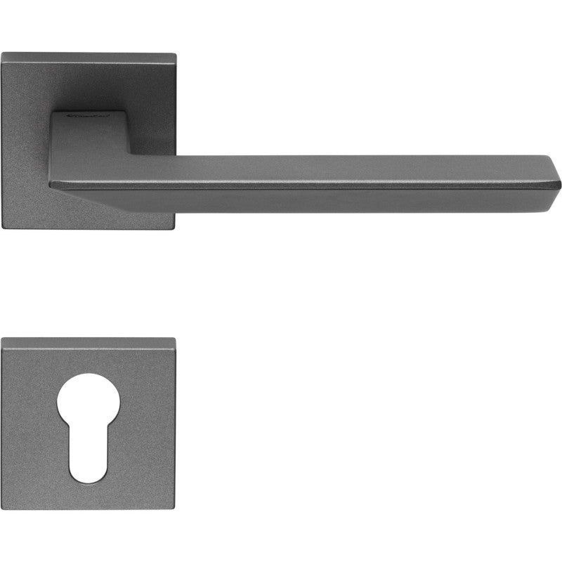2 Manilla sobre roseta cuadrada, montaje ultrarrápido Click-Clack, roseta de llave I para cilindro, gris antracita, para puerta de entrada.