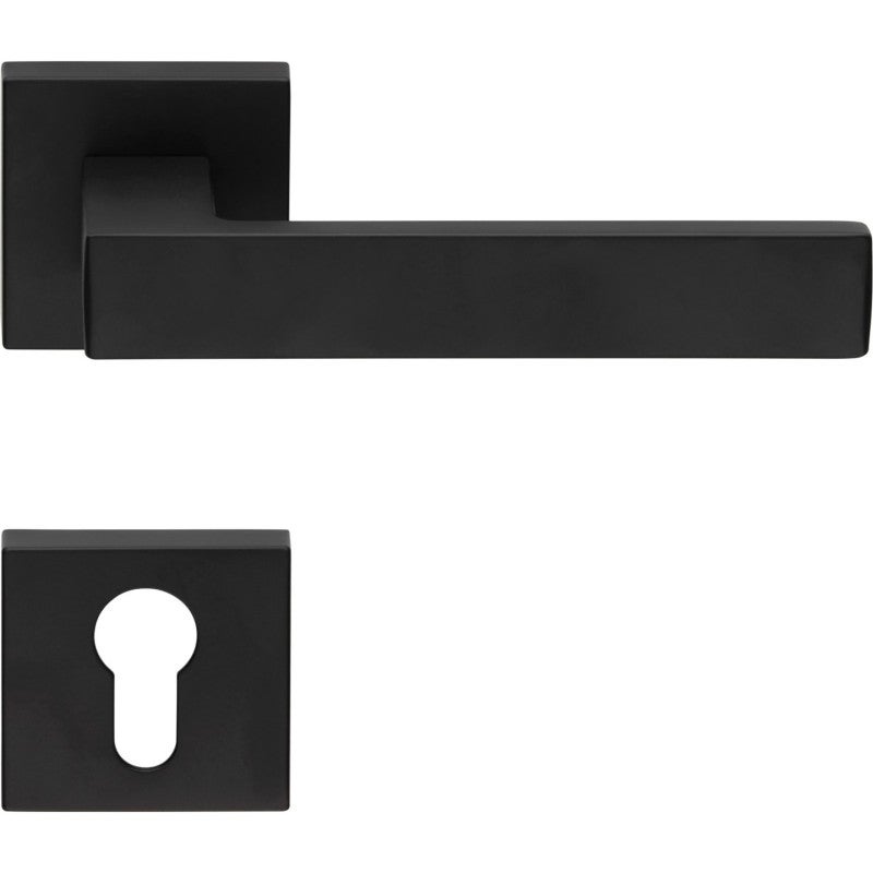 2 Manilla sobre roseta cuadrada, montaje ultrarrápido Click-Clack, rosetón agujero de llave I para cilindro, negro, para puerta de entrada.