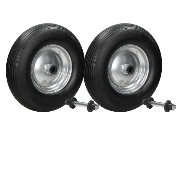 2 ruedas de carretilla Neumático con eje PU 4.80/4.00-8 Ø 390 mm rueda de repuesto de caucho macizo 2 ruedas de carretilla Neumático con eje PU 4.80/4.00-8 Ø 390 mm rueda de repuesto de caucho macizo