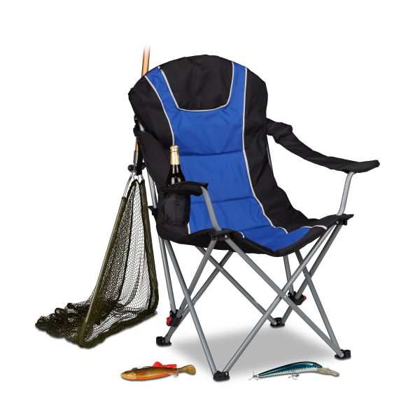 2 Sillas Plegables Camping con Respaldo Acolchado Ajustable, Poliéster, 108 x 90 x 72 cm, Azul y Negro