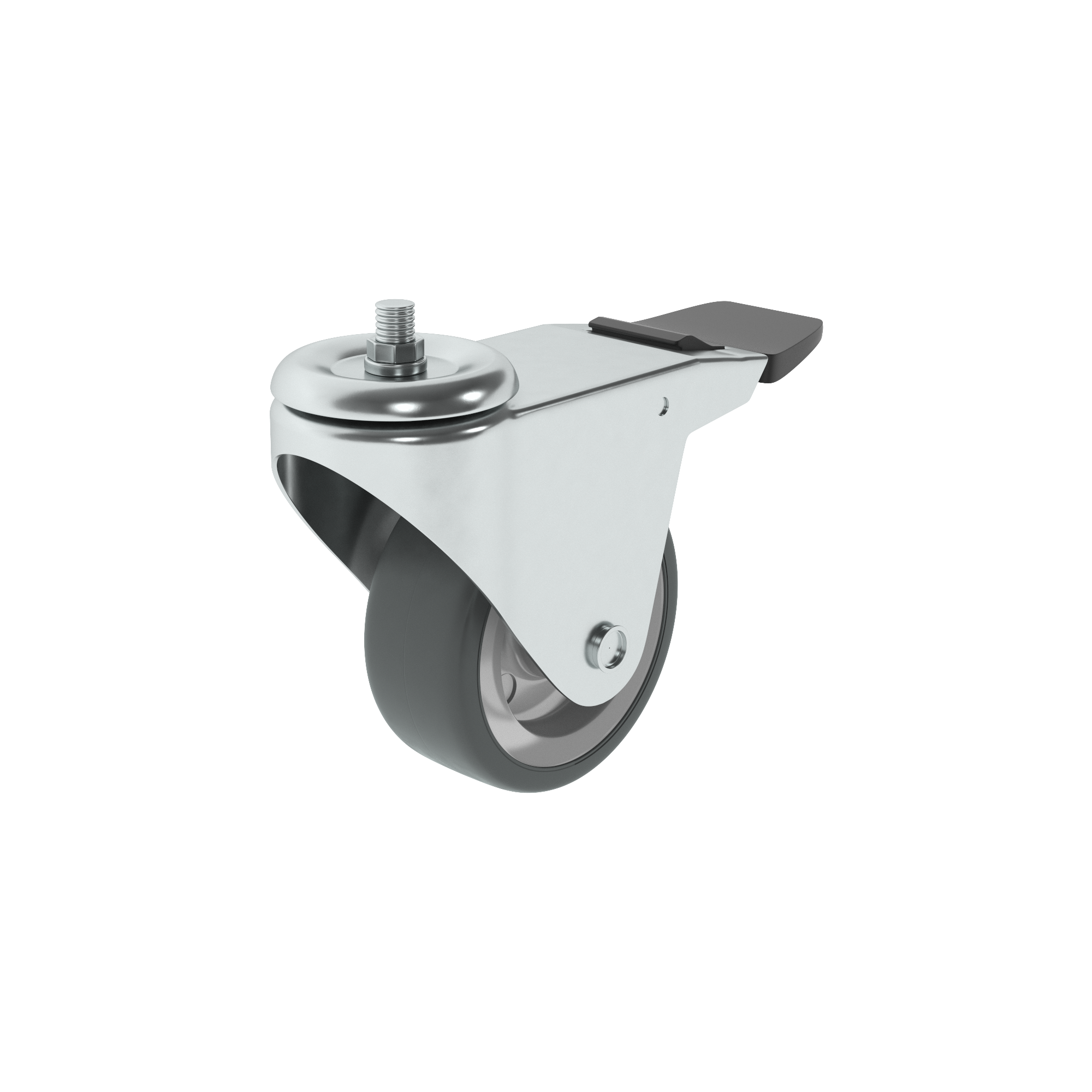 1 rueda giratoria con freno con varilla roscada , ø 75 mm, peso max. 50 Kg