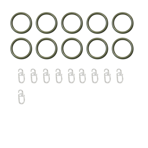 10 Anillas para barra de cortina 16 mm redondas polipropileno INSPIRE oro barnizado con gancho y anillo silencioso 10 Anillas para barra de cortina 16 mm redondas polipropileno INSPIRE oro barnizado con gancho y anillo silencioso
