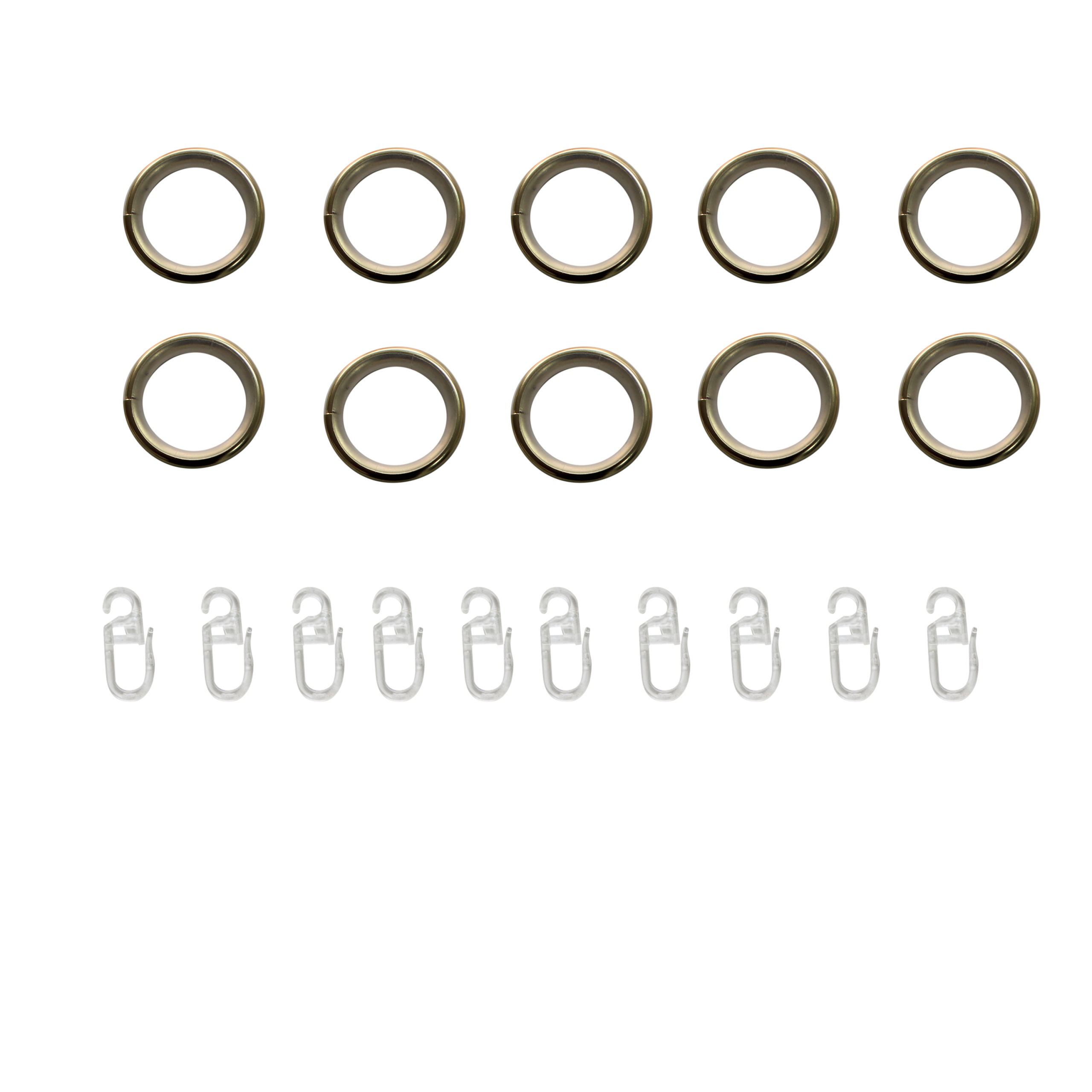 10 Anillas para barra de cortina 19 mm redondas acero INSPIRE oro cepillado mate con gancho y anillo silencioso