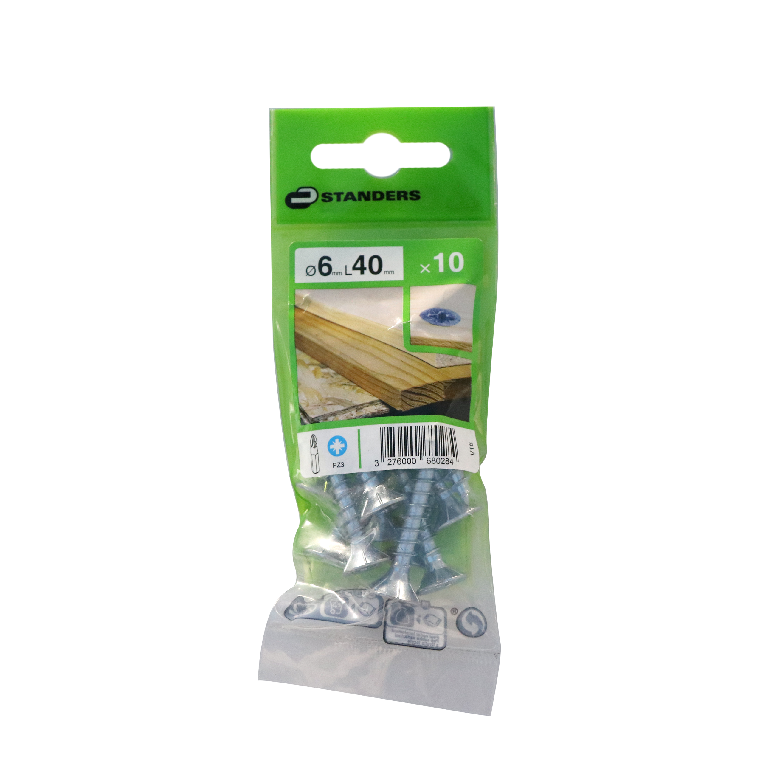 10 Tornillo para madera STANDERS pozidriv con cabeza avellanada, ø 6 x L. 40 mm